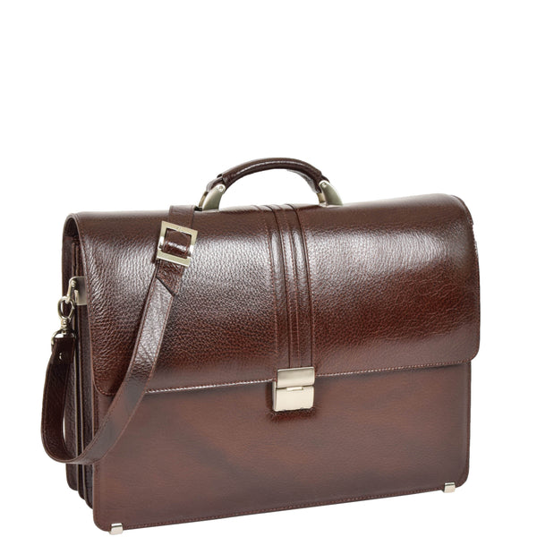 house of leather Mens Real Leather Briefcase Classic Bag Organiser Carter Brown