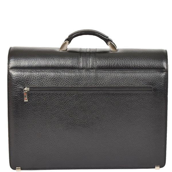 House Of Leather Mens Real Leather Briefcase Classic Bag Organiser Carter Black