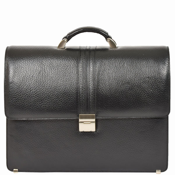 House Of Leather Mens Real Leather Briefcase Classic Bag Organiser Carter Black