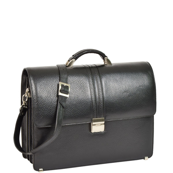 house of leather Mens Real Leather Briefcase Classic Bag Organiser Carter Black