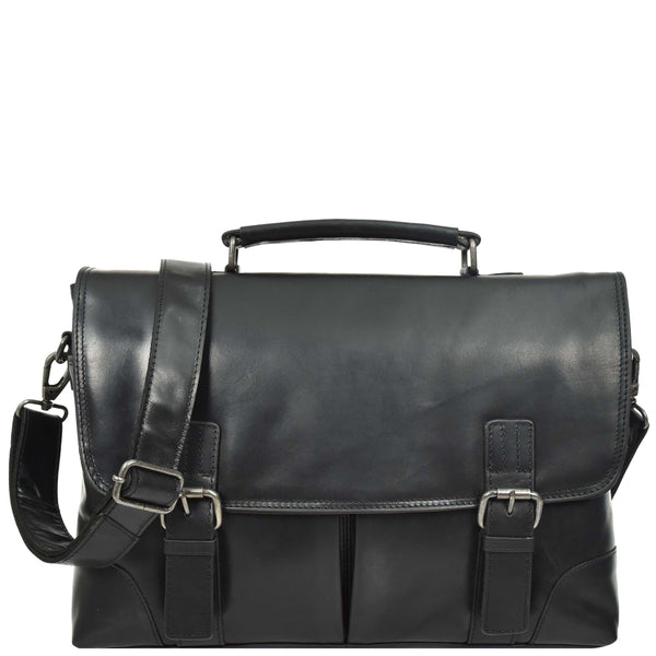 house of leather Mens Real Leather Briefcase Cross Body Classic Bag Tom Black