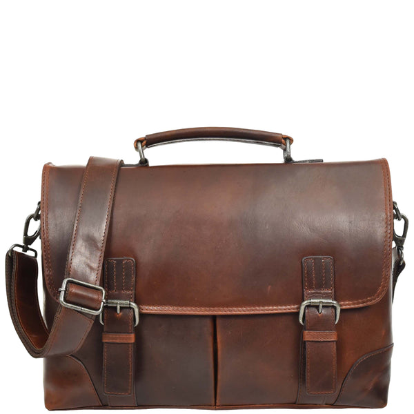 house of leather Mens Real Leather Briefcase Cross Body Classic Bag Tom Brown