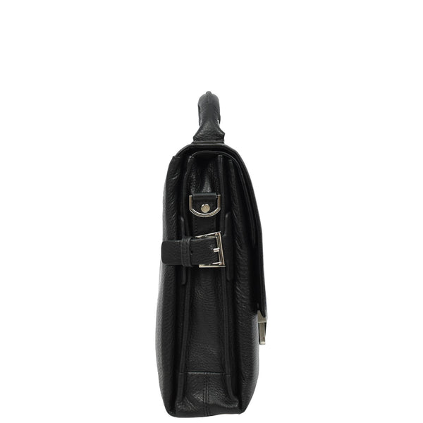 House Of Leather Mens Real Leather Briefcase Cross Body Organiser Work Office Messenger Bag Benin Black