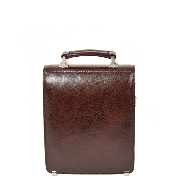 House Of Leather Mens Real Leather Briefcase Style Crossbody Flight Messenger Bag Drew Brown