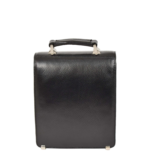 House Of Leather Mens Real Leather Briefcase Style Crossbody Flight Messenger Bag Drew Black