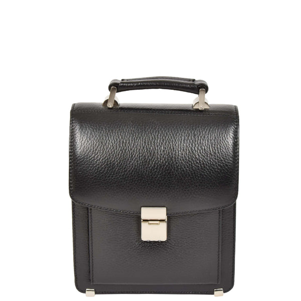 House Of Leather Mens Real Leather Briefcase Style Crossbody Flight Messenger Bag Drew Black