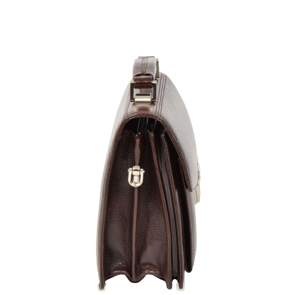 House Of Leather Mens Real Leather Briefcase Style Crossbody Flight Messenger Bag Drew Brown