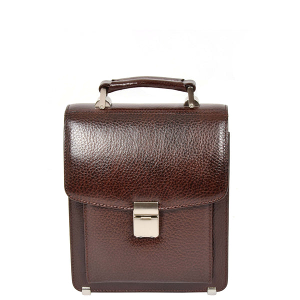 House Of Leather Mens Real Leather Briefcase Style Crossbody Flight Messenger Bag Drew Brown
