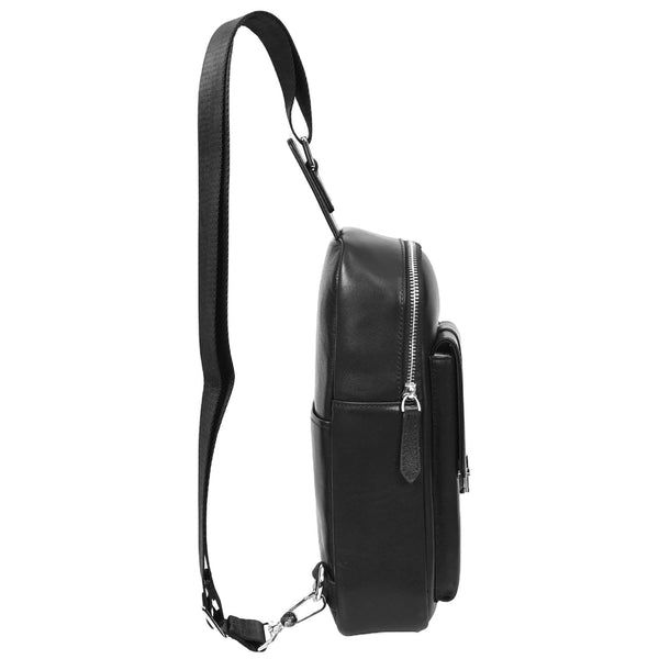 House Of Leather Mens Real Leather Chest Bag Cross Body Organiser Style Lodi Black