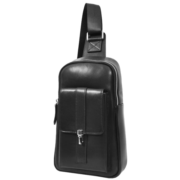House Of Leather Mens Real Leather Chest Bag Cross Body Organiser Style Lodi Black
