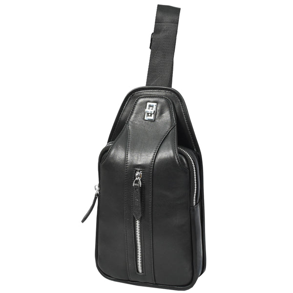 House Of Leather Mens Real Leather Chest Bag Cross Body Style Nara Black