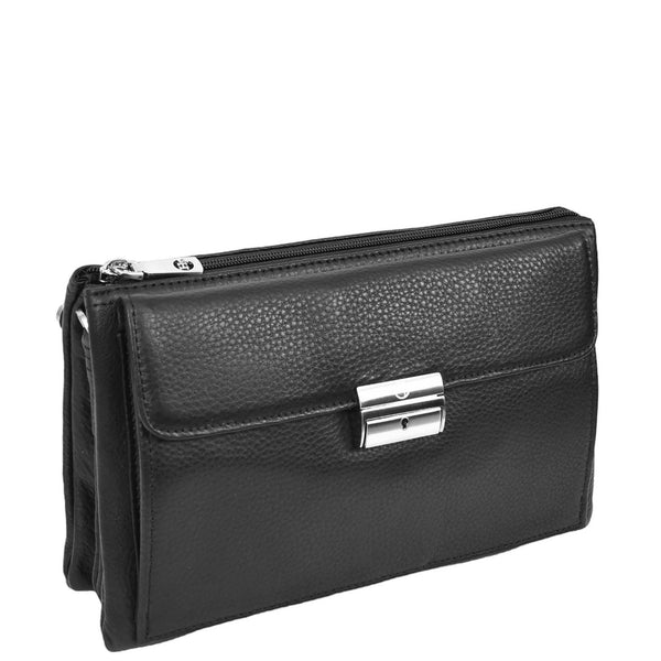 House Of Leather Mens Real Leather Clutch Organiser Multi Compartment Wrist Bag Jerez Black