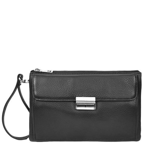 house of leather Mens Real Leather Clutch Organiser Multi Compartment Wrist Bag Jerez Black
