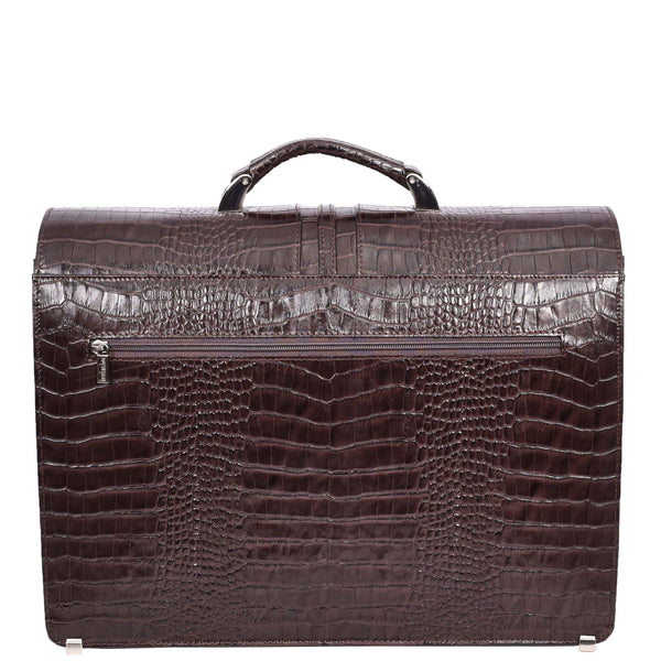 House Of Leather Mens Real Leather Croc-Print Briefcase Classic Bag Organiser Messenger Carter Brown