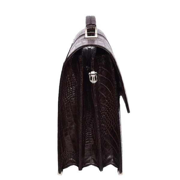 House Of Leather Mens Real Leather Croc-Print Briefcase Classic Bag Organiser Messenger Carter Brown