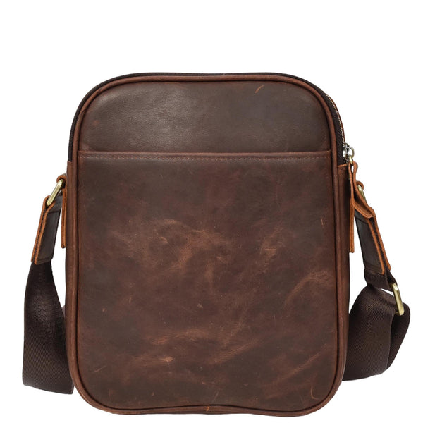 House Of Leather Mens Real Leather Cross Body Bag Medium Multi-Pocket Travel Organiser Pouch Rovigo Rust Brown