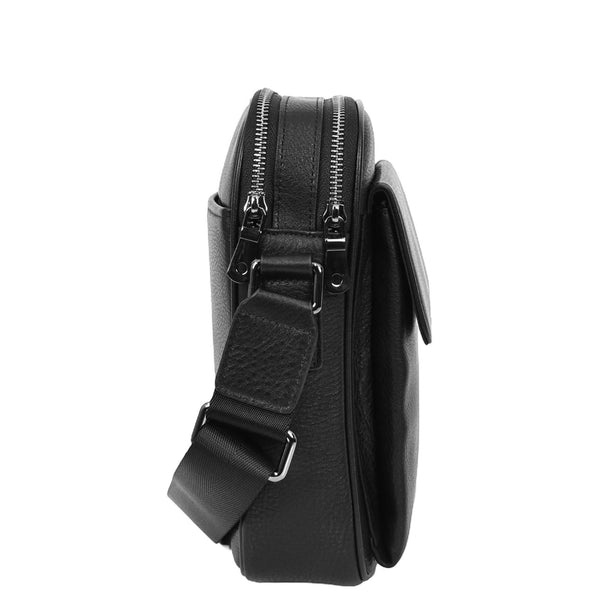 House Of Leather Mens Real Leather Cross Body Bag Medium Multi-Pocket Travel Organiser Pouch Rovigo Black