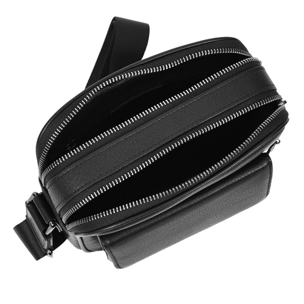 House Of Leather Mens Real Leather Cross Body Bag Medium Multi-Pocket Travel Organiser Pouch Rovigo Black