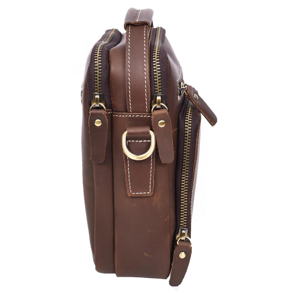 House Of Leather Mens Real Leather Cross Body Bag Small Organiser Travel Pouch Jett Brown Hunter
