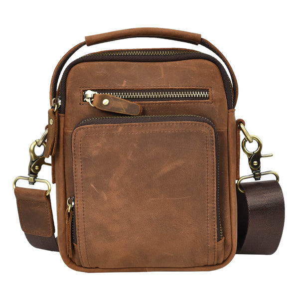 House Of Leather Mens Real Leather Cross Body Bag Small Organiser Travel Pouch Jett Tan Hunter