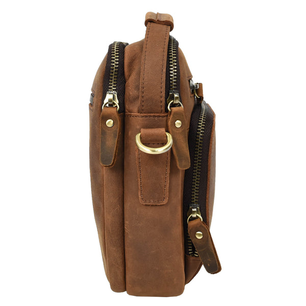 House Of Leather Mens Real Leather Cross Body Bag Small Organiser Travel Pouch Jett Tan Hunter