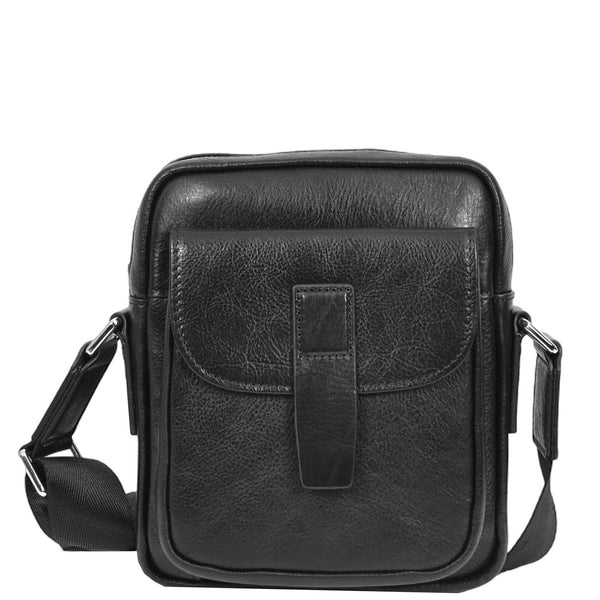 House Of Leather Mens Real Leather Cross Body Bag Small Size Travel Pouch Malmo Black