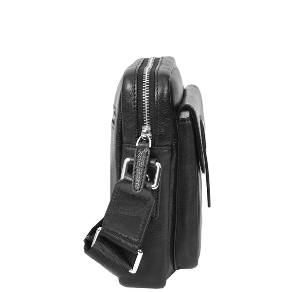 House Of Leather Mens Real Leather Cross Body Bag Small Size Travel Pouch Malmo Black