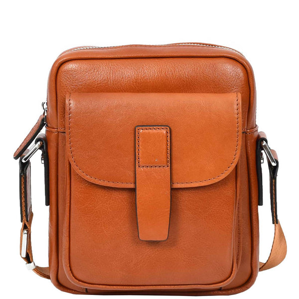 House Of Leather Mens Real Leather Cross Body Bag Small Size Travel Pouch Malmo Tan