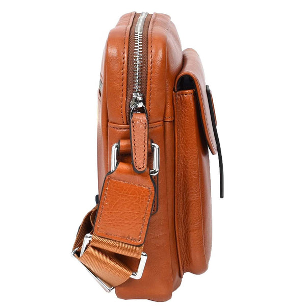House Of Leather Mens Real Leather Cross Body Bag Small Size Travel Pouch Malmo Tan