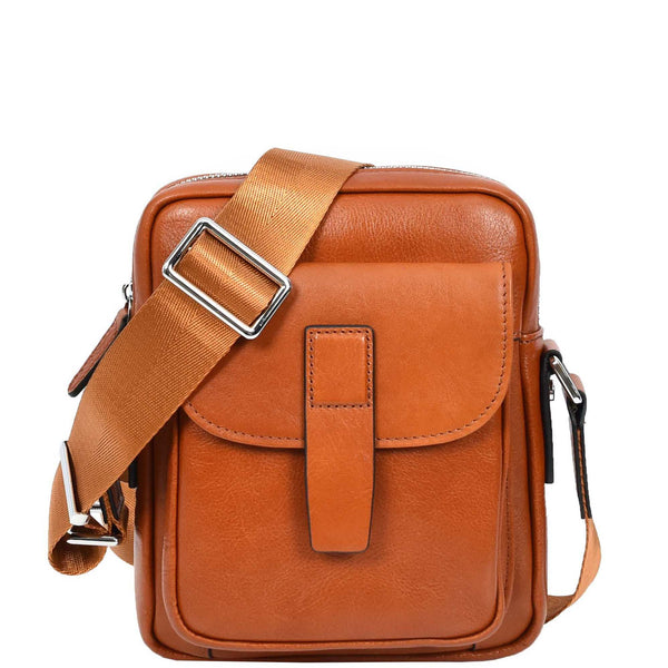 house of leather Mens Real Leather Cross Body Bag Small Size Travel Pouch Malmo Tan