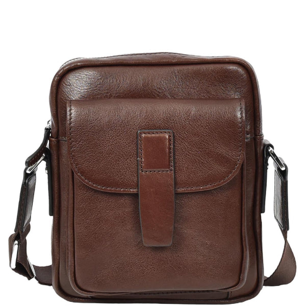 House Of Leather Mens Real Leather Cross Body Bag Small Size Travel Pouch Malmo Brown