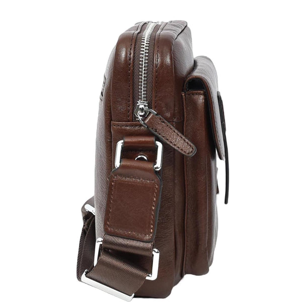 House Of Leather Mens Real Leather Cross Body Bag Small Size Travel Pouch Malmo Brown