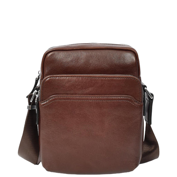 House Of Leather Mens Real Leather Cross Body Bag Small Size Travel Pouch Hanoi Brown