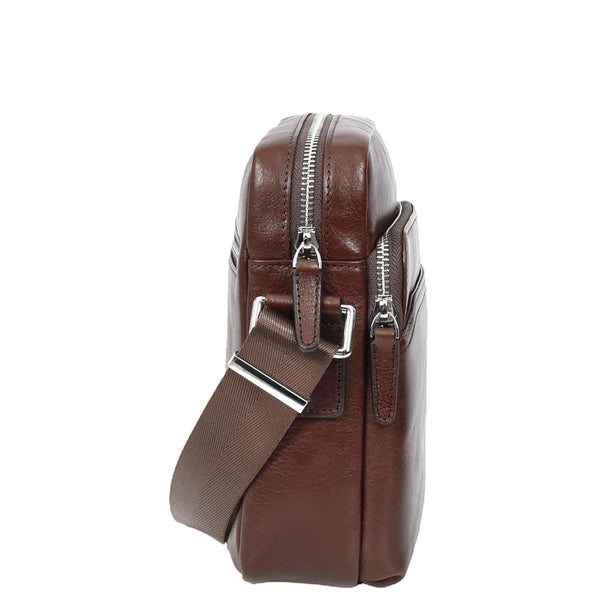 House Of Leather Mens Real Leather Cross Body Bag Small Size Travel Pouch Hanoi Brown