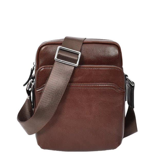 house of leather Mens Real Leather Cross Body Bag Small Size Travel Pouch Hanoi Brown