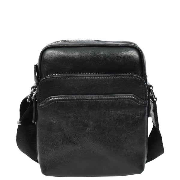 House Of Leather Mens Real Leather Cross Body Bag Small Size Travel Pouch Hanoi Black