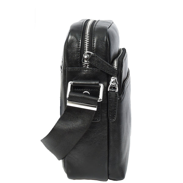 House Of Leather Mens Real Leather Cross Body Bag Small Size Travel Pouch Hanoi Black