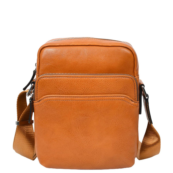 House Of Leather Mens Real Leather Cross Body Bag Small Size Travel Pouch Hanoi Tan