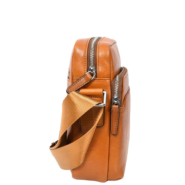 House Of Leather Mens Real Leather Cross Body Bag Small Size Travel Pouch Hanoi Tan