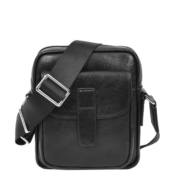 house of leather Mens Real Leather Cross Body Bag Small Size Travel Pouch Malmo Black