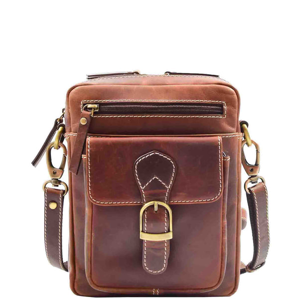 House Of Leather Mens Real Leather Cross Body Messenger Bag Trenton Brown