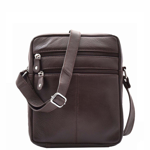 house of leather Mens Real Leather Cross Body Pouch Organiser Flight Bag Ashland Brown