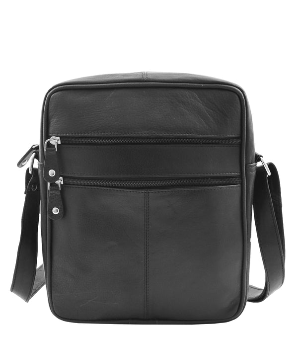 House Of Leather Mens Real Leather Cross Body Pouch Organiser Flight Bag Ashland Black