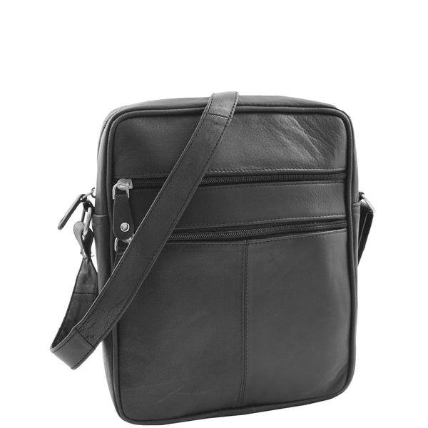 house of leather Mens Real Leather Cross Body Pouch Organiser Flight Bag Ashland Black