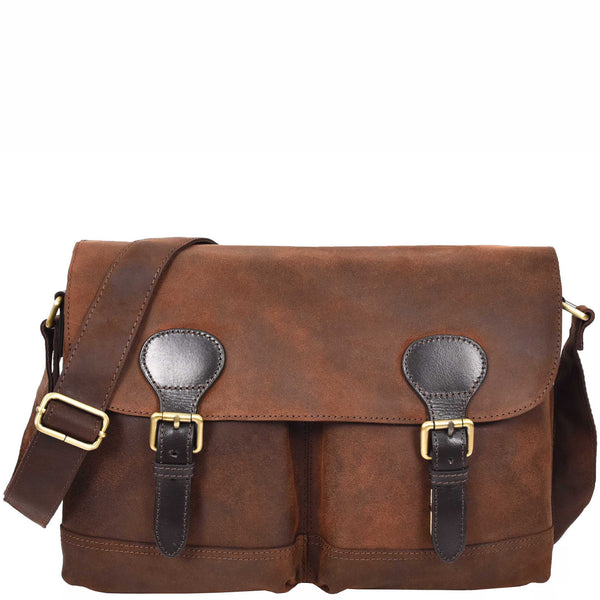 house of leather Mens Real Leather Laptop Bag Briefcase Vintage Brown Chase