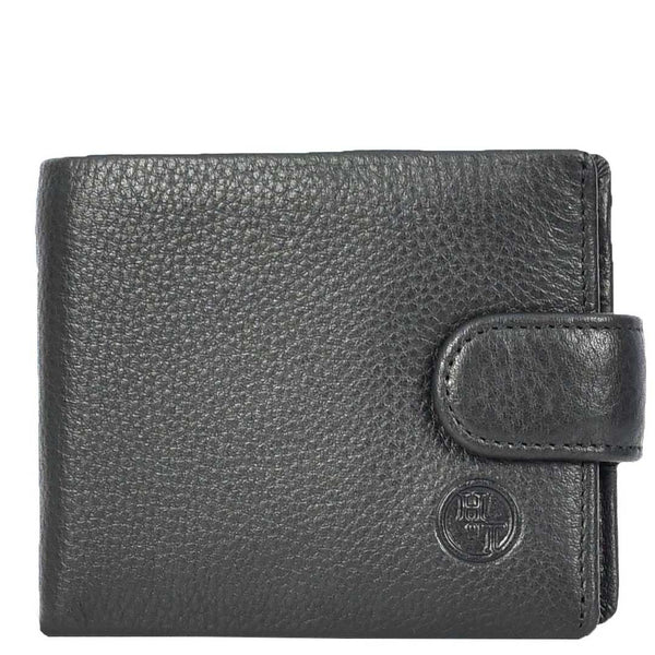 House Of Leather Mens Real Leather Mid Size Bifold Wallet Multi-Pockets Coins Cards Notes Style Tempe Black