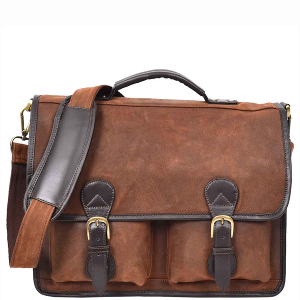 house of leather Mens Real Leather Organiser Laptop Bag Vintage Brown Briefcase Finn