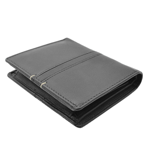 House Of Leather Mens Real Leather Small Bifold Wallet HOL800 Black
