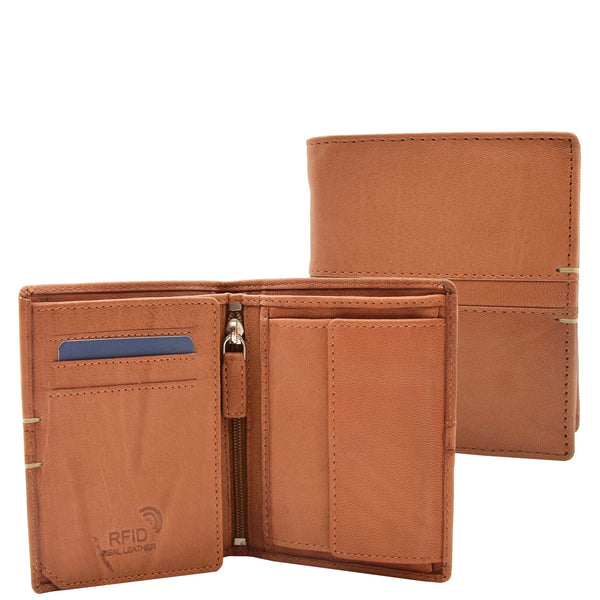 house of leather Mens Real Leather Small Bifold Wallet HOL800 Cognac