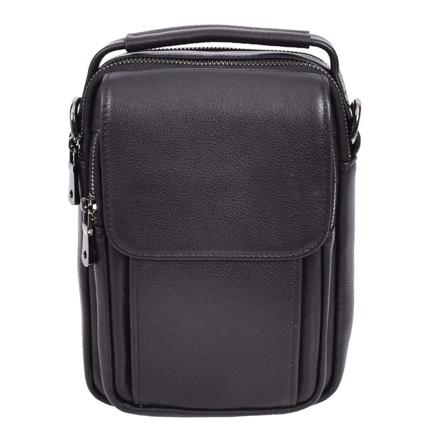 House Of Leather Mens Real Leather Small Multi Pockets Cross Body Organiser Pouch Peter Black